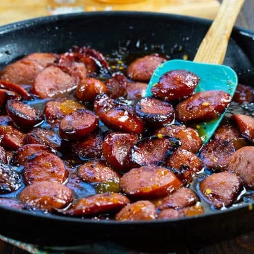 Spicy Peach Glazed Kielbasa